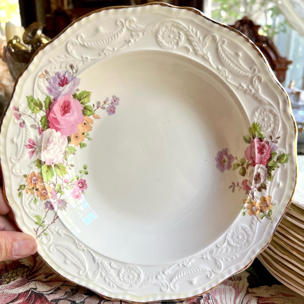Set of 24 Adam Antiques Steubenville Vintage Antique Bowls and plates roses gold
